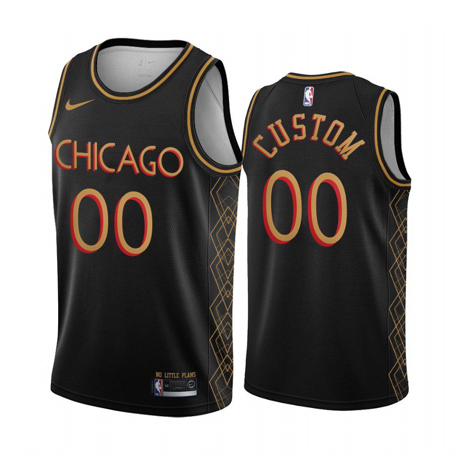 Men Chicago Bulls #00 custom black motor city edition no little plans 2020 nba jersey->chicago bulls->NBA Jersey